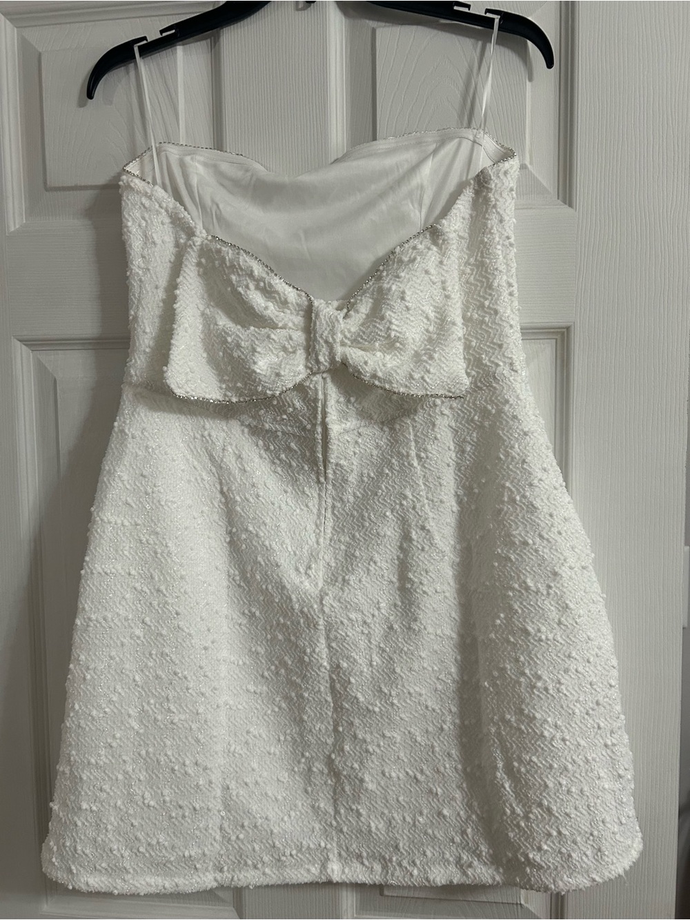 Francesca's White Strapless Textured Dress with Front Bow
